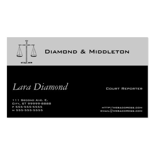 Scales of Justice Business Card Template (front side)