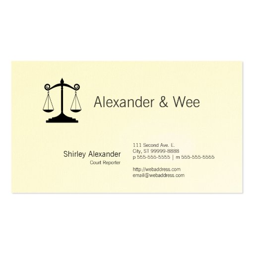 Scales of Justice Court Reporter Business Cards
