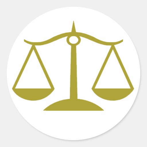 Scales of Justice Gold Round Sticker