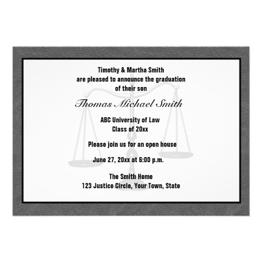 Scales of Justice, Gray, Graduate Annoucement Personalized Invite
