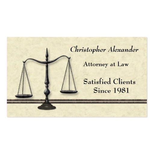 Scales of Justice Lawyer Business Card (front side)