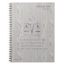 Scales of Justice on Gray Wood (Personalized) Spiral Notebooks