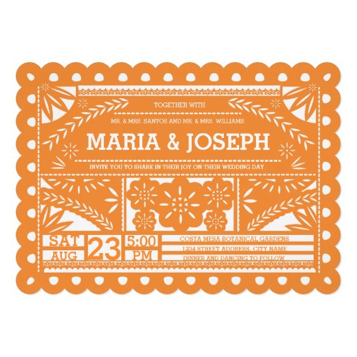 Scalloped Papel Picado Wedding Invite - Orange