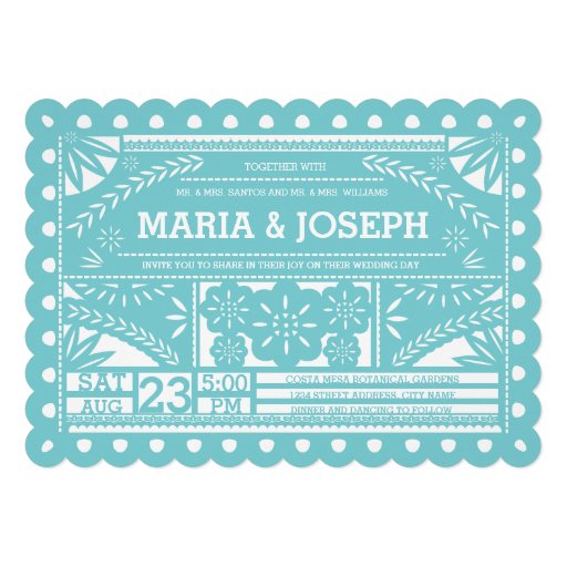 Scalloped Papel Picado Wedding Invite-Tiffany Blue