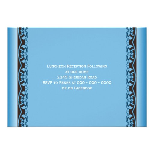 Scalloped Vines with Cross Blue Confirmation Personalized Invitations