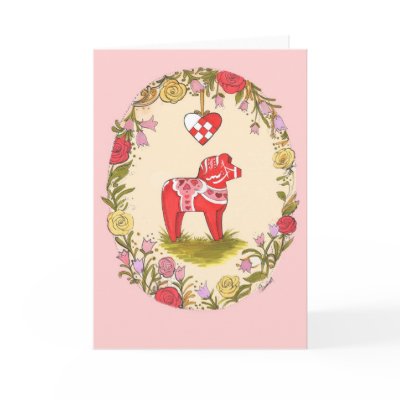Scandinavian Dala Horse Valentines Card