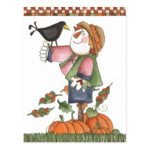 Scarecrow and crow postcard