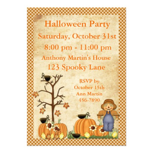 Scarecrow Halloween Party Invitation (front side)