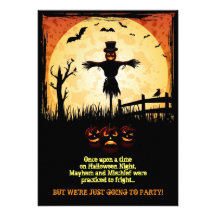 Scarecrow Moonlight Halloween Party Invites