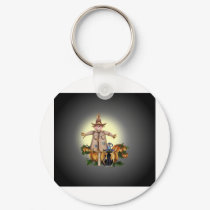 SCARECROW, PUMPKINS & CAT by SHARON SHARPE keychains