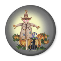SCARECROW, PUMPKINS & CAT by SHARON SHARPE magnets by sharonsharpe SCARECROW, PUMPKINS & CAT by SHARON SHARPE magnets