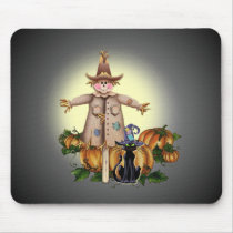 SCARECROW, PUMPKINS & CAT by SHARON SHARPE mousepads