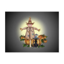 SCARECROW, PUMPKINS & CAT by SHARON SHARPE postcards
