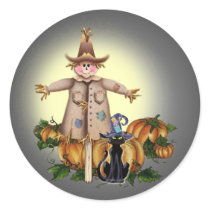SCARECROW, PUMPKINS & CAT by SHARON SHARPE stickers