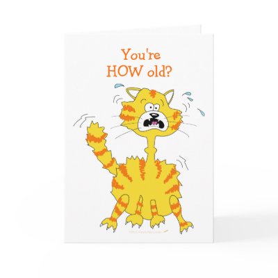 Scared Cartoon Cat Funny Happy Birthday Template Greeting Cards by 