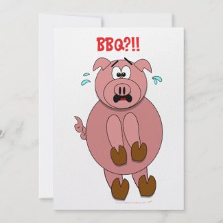 Scared Cartoon Pig Funny BBQ Party Invitations invitation