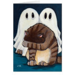 Scared Tabby Cat & Spooky Ghosts | Halloween Card