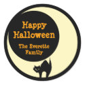 Scaredly cat in yellow moon happy halloween favor sticker