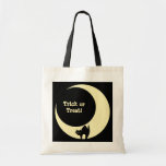 Scaredy cat in moon yellow Halloween candy loot Canvas Bags