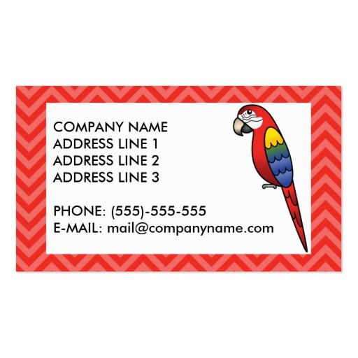 Scarlet Cartoon Macaw Parrot Bird Business Card Templates (back side)