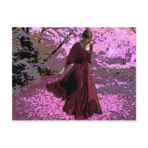 SCARLET ON CHERRY BLOSOM STROLL POSTCARD