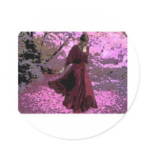 SCARLET ON CHERRY BLOSOM STROLL ROUND STICKER