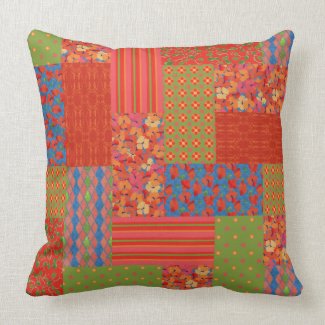 Scarlet Poppies Faux-patchwork Pillow or Cushion