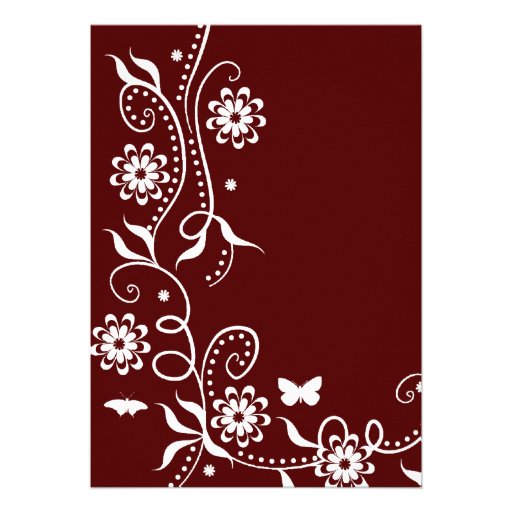 Scarlet Red Floral Swirl Wedding Invitation
