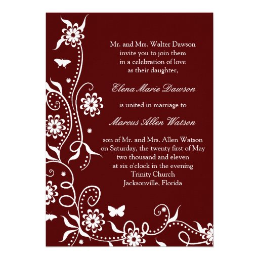 Scarlet Red Floral Swirl Wedding Invitation