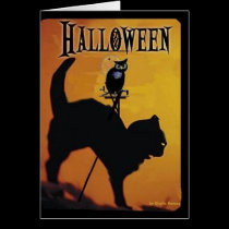 Scary Black Cat Halloween Card cards