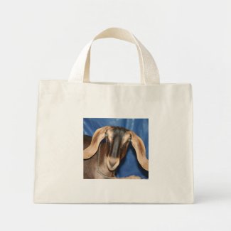 Scary eyed Nubian goat kid head picture bag