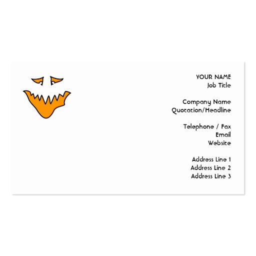 Scary Face. Monster Grin in Orange. Business Card Templates