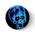 Scary Flaming Blue Skull Halloween Button
