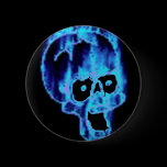 Scary Flaming Blue Skull Halloween Button