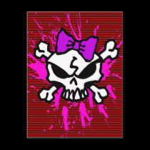 SCARY GIRL SKULL WITH SPLATTERS AND STRIPES postcards