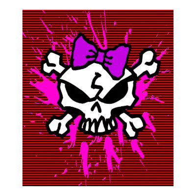 SCARY GIRL SKULL WITH SPLATTERS AND STRIPES PRINT by psychokiller138