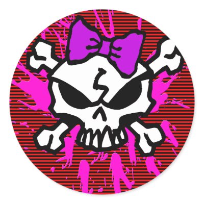 SCARY GIRL SKULL WITH SPLATTERS AND STRIPES STICKERS by psychokiller138