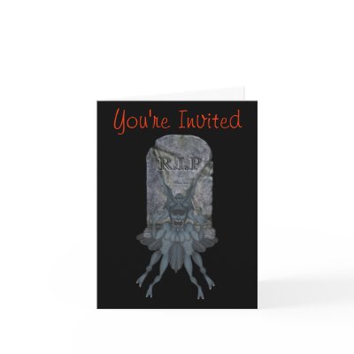 Scary Goblin Tombstone Halloween Party Invitation Cards by SmilinEyesTreasures