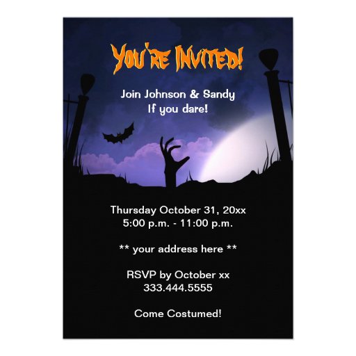 Scary Graveyard - Pumpkin Witch Halloween Party Personalized Invitations