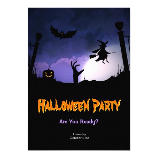 Scary Graveyard - Pumpkin Witch Halloween Party Personalized Invitations