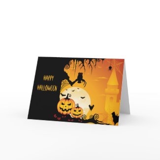 Scary Halloween Pumpkins and Full Moon Card