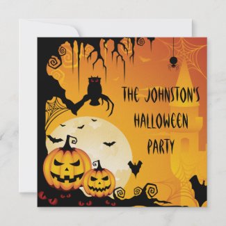 Scary Halloween Pumpkins and Full Moon invitation
