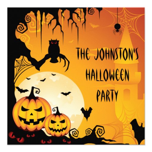Scary Halloween Pumpkins and Full Moon Custom Invitations