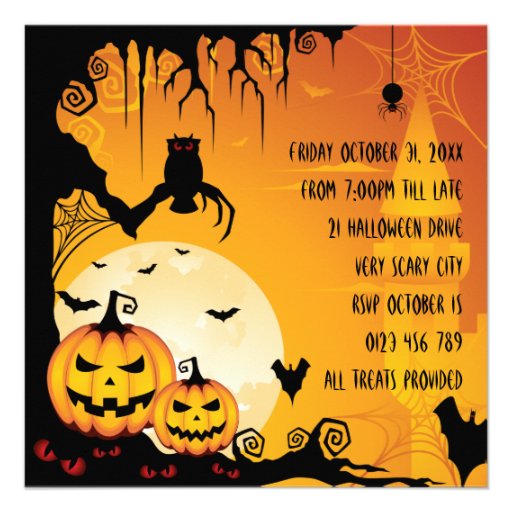 Scary Halloween Pumpkins and Full Moon Custom Invitations