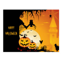 Scary Halloween Pumpkins and Full Moon postcards