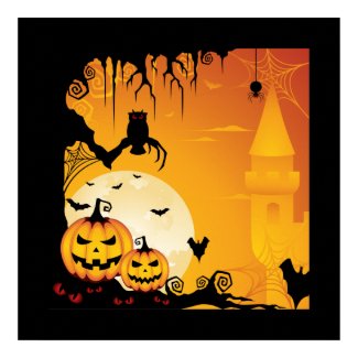 Scary Halloween Pumpkins and Full Moon Poster