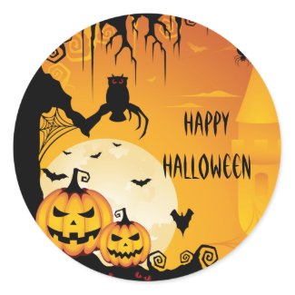 Scary Halloween Pumpkins and Full Moon Stickers
