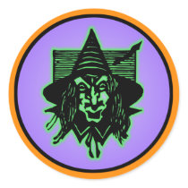 Scary Halloween Witch Round Stickers