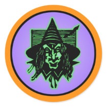 Scary Halloween Witch Round Sticker
