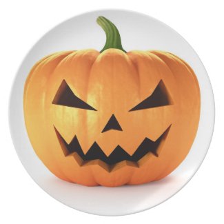 Scary Jack O Lantern Halloween Pumpkin Dinner Plate